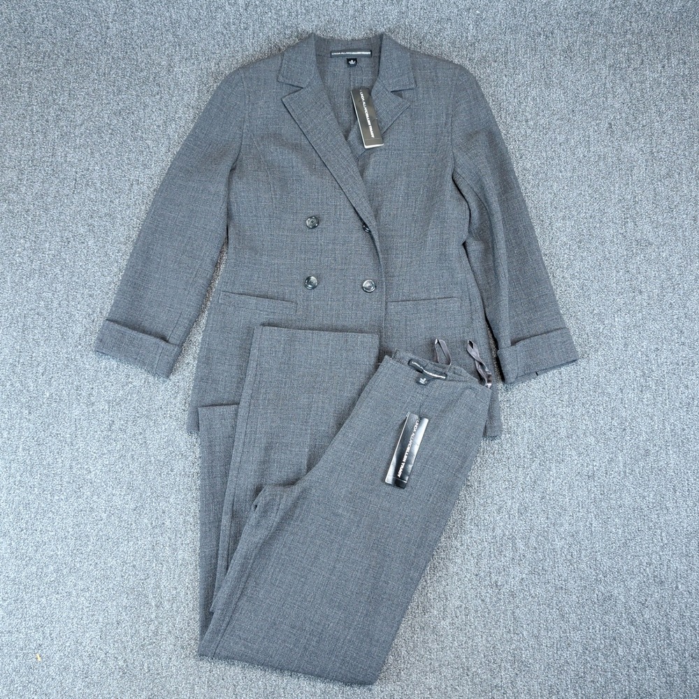 Linda Allard Ellen Tracy Vintage 2pc Pant Suit Women 6 Gray 100% Wool Handmade